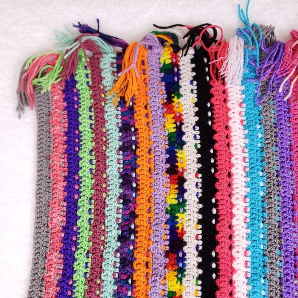 Handmade Multicolor Crochet Knit Blanket 35x60 Boho Retro Fringe Throw‎